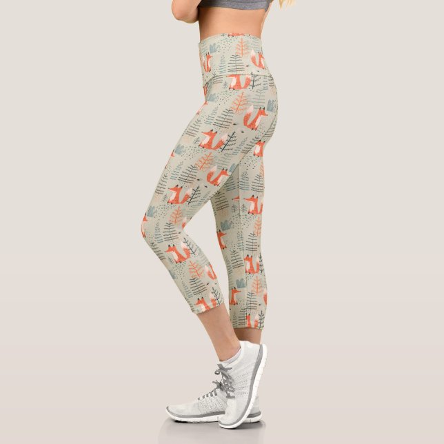 Leggings Capri Joli Doodle Fox Forest Motif de bois (Gauche)