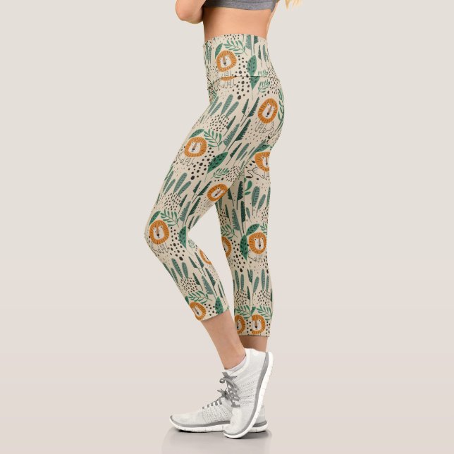 Leggings Capri Joli Doodle Lion Jungle Rainforest Motif (Gauche)