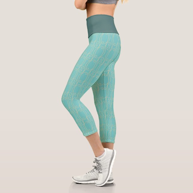 Leggings Capri Joli été Turquoise et jaune Motif Tourbillonnant (Gauche)