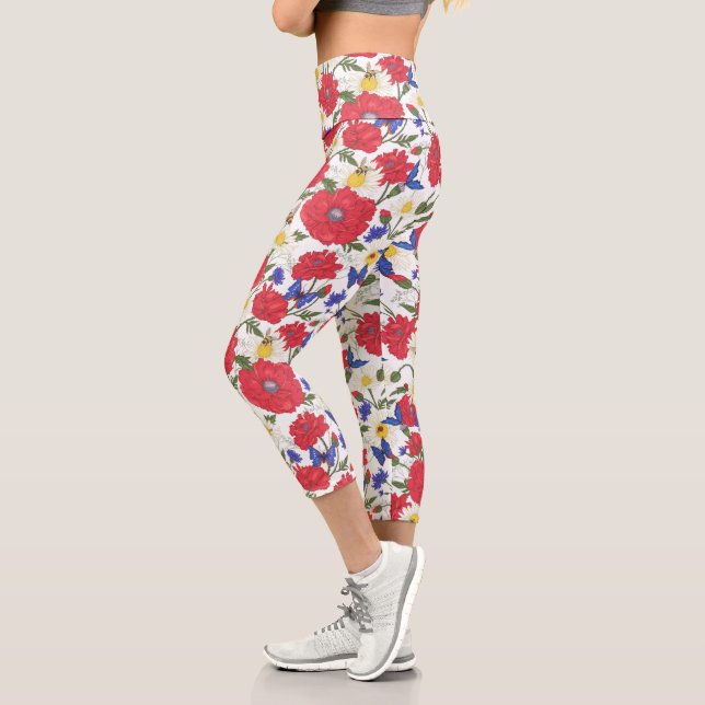 Leggings Capri Joli Fleur sauvage floral à imprimer Rouge à pépit (Gauche)