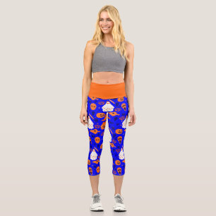 Leggings Capri joli halloween floral fantôme bleu orange