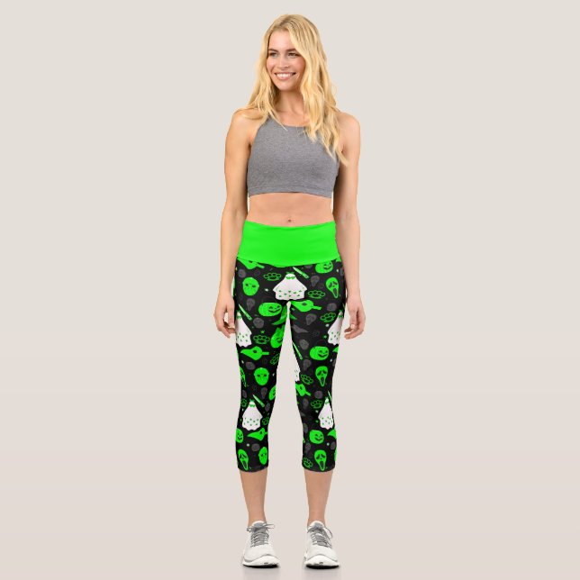 Leggings Capri joli halloween floral ghost acide vert (Recto)