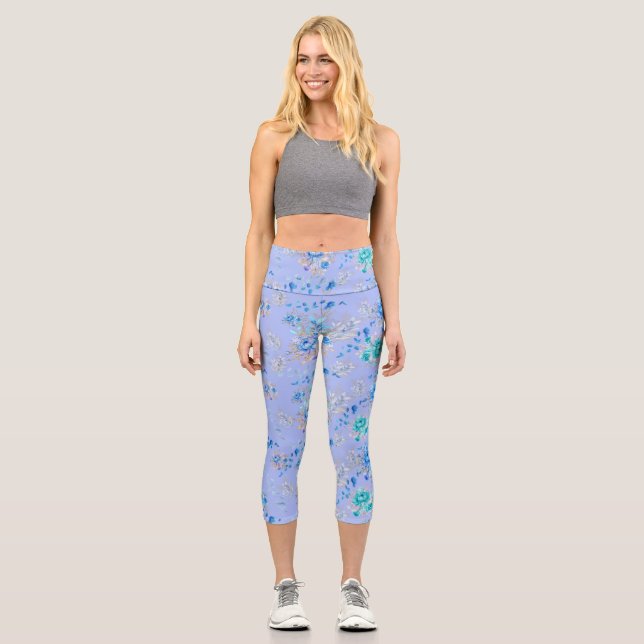 Leggings Capri Joli jardin floral bleu  (Recto)