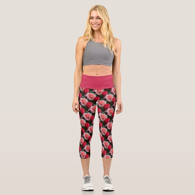 Leggings Capri Joli modèle Rose rose rouge floral (Recto)