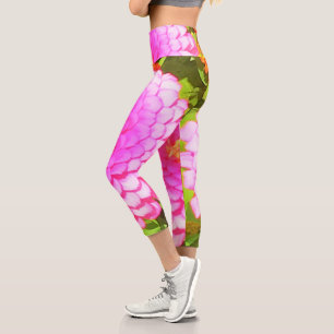 Leggings Capri Joli rose ronde Zinnia dans le jardin d'été