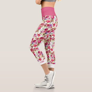 Leggings Capri Joli Rose Rose Floral Chic Girly Monogramme