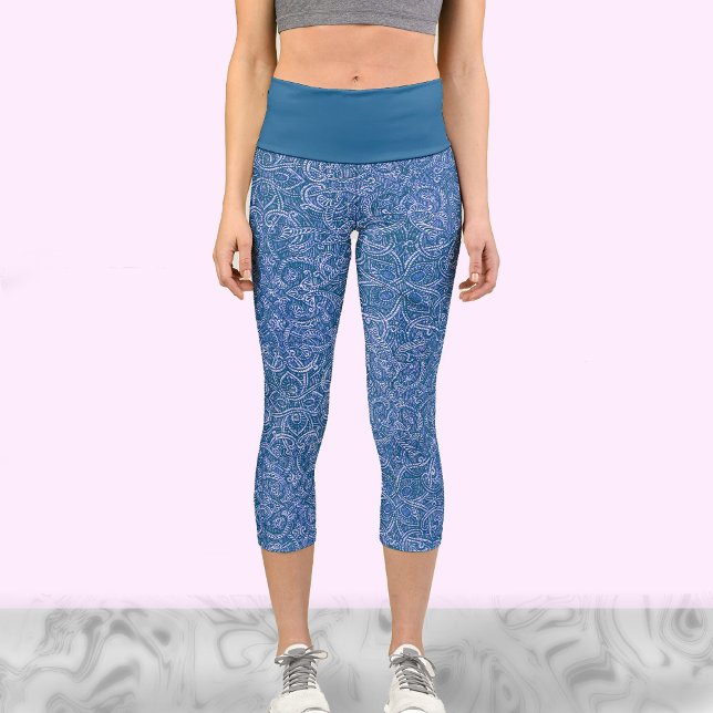 Leggings Capri Joli yoga tendance bleu et blanc (Créateur téléchargé)