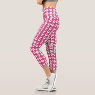 Leggings Capri Jolie empreinte de patte rose et blanc motif tenda