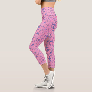Leggings Capri Jolie rose Purple Motif Floral tendance Fitness