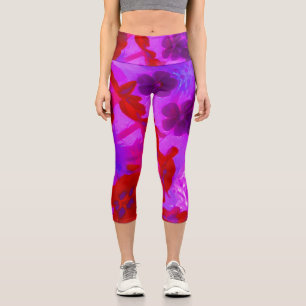 Leggings Capri Jolies fleurs de Phlox de jardin violettes et roug