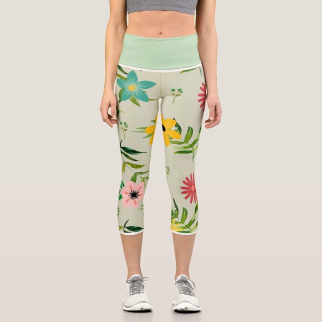 Leggings Capri Jolies Fleurs et Couleurs Mixtes (Recto)