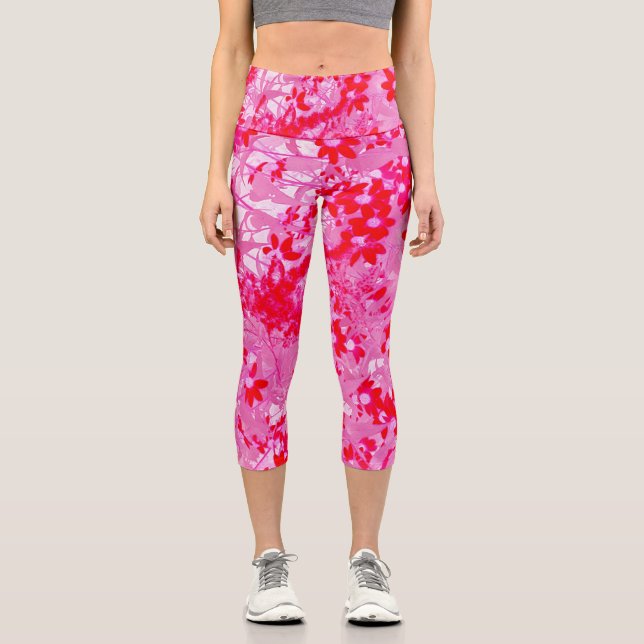 Leggings Capri Jolies fleurs rouges (Recto)