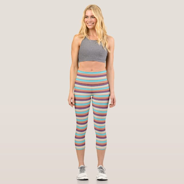Leggings Capri Jolies rayures bleues marron  (Recto)