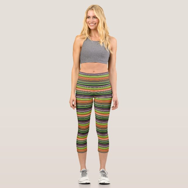 Leggings Capri Jolies rayures noires colorées (Recto)