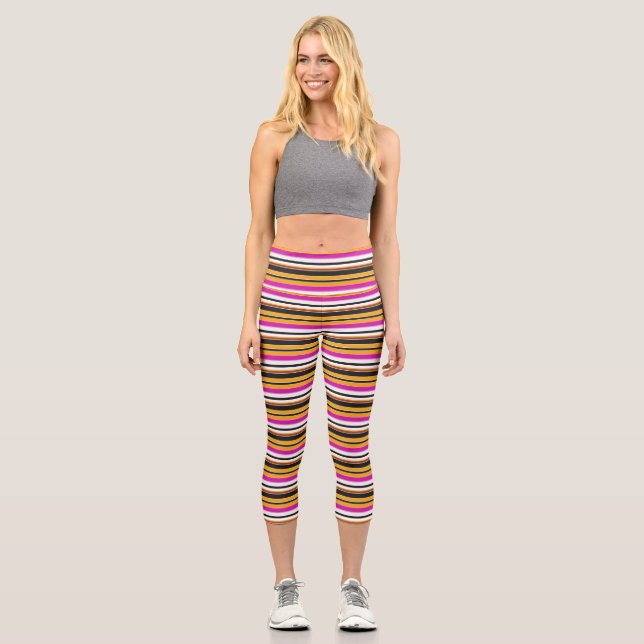 Leggings Capri Jolies rayures noires orange (Recto)