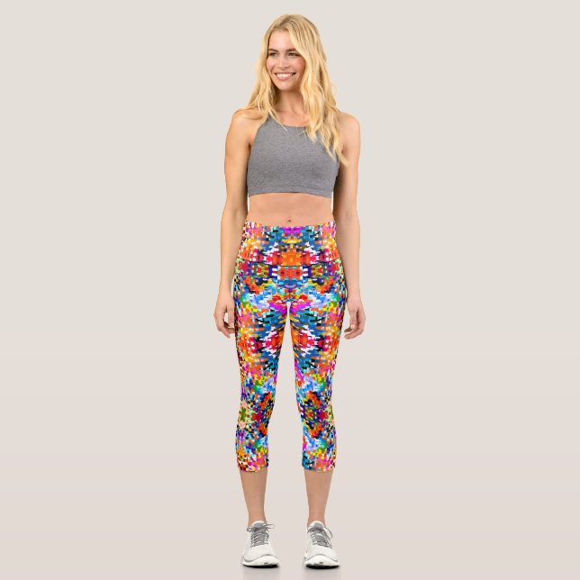Leggings Capri Jolis carrés abstraits colorés (Recto)