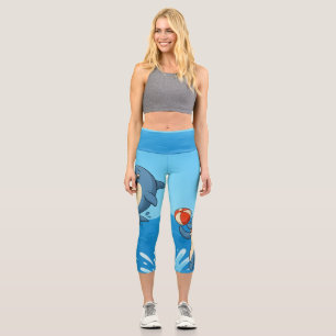 Leggings Capri Jouer Dauphin de dessin avec Beach Ball
