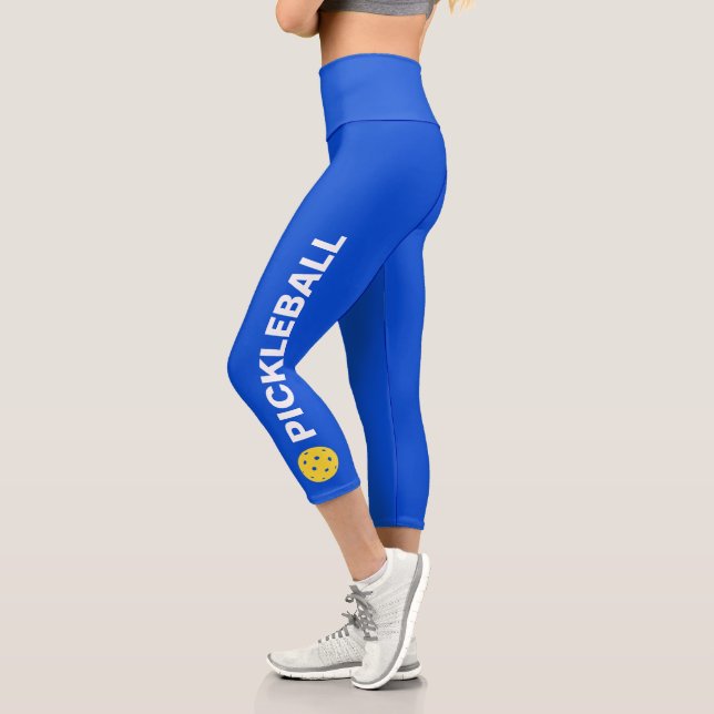 Leggings Capri Joueur de Pickleball Custom High Waising Royal Blu (Gauche)