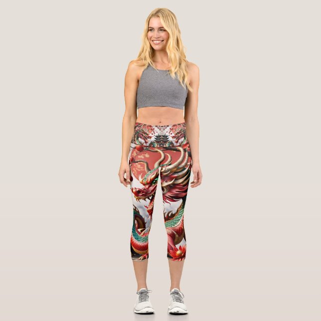 Leggings Capri Jour de l'an chinois Dragon 2024 Zodiac Anniversai (Recto)