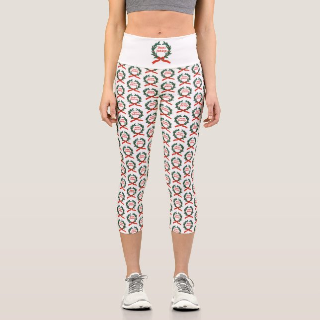 Leggings Capri Joyeuses vacances Vintage Holly Noël Wreath (Recto)