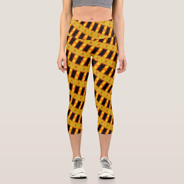 Leggings Capri Kaleidoscope Abstrait Jaune Et Brown (Recto)