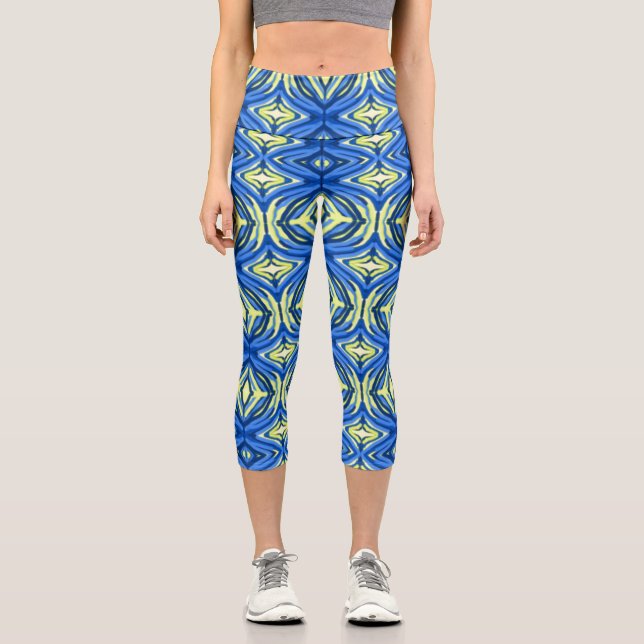 Leggings Capri Kaleidoscope bleu et jaune (Recto)