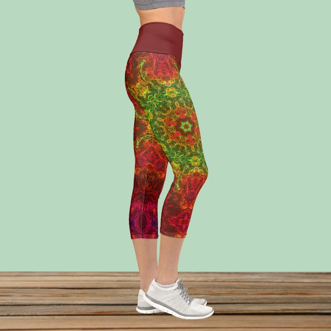 Leggings Capri Kaleidoscope psychédélique Fleur verte et Jambe ro (Créateur téléchargé)