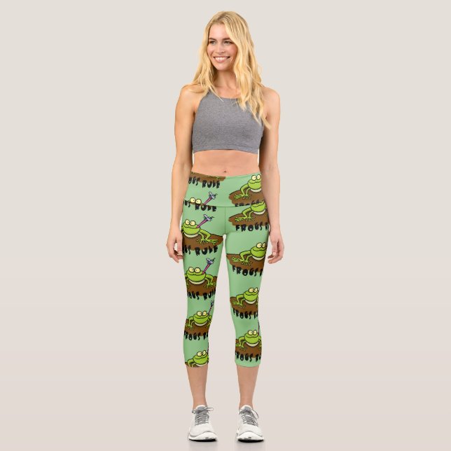 Leggings Capri La grenouille règle drôle dessin de grenouille ver (Recto)