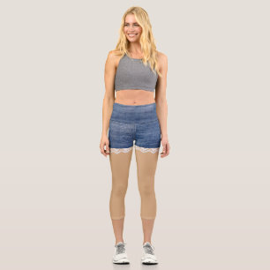 Leggings Capri Lacy Shorts Denim Fun Flesh Color