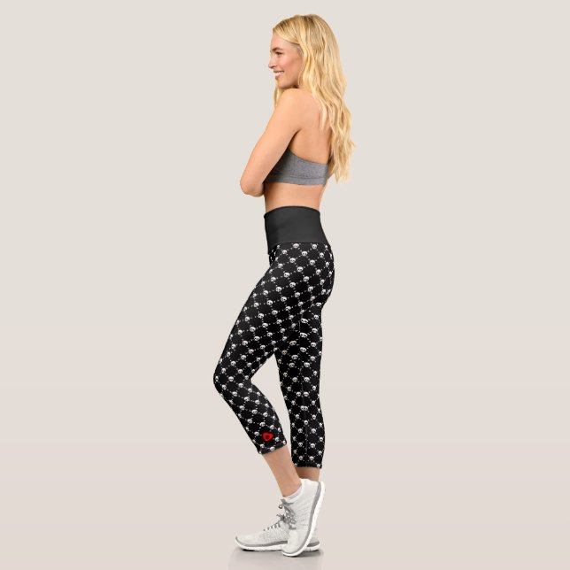 Leggings Capri L'amour, le crâne et les os Capris haute taille (Gauche)