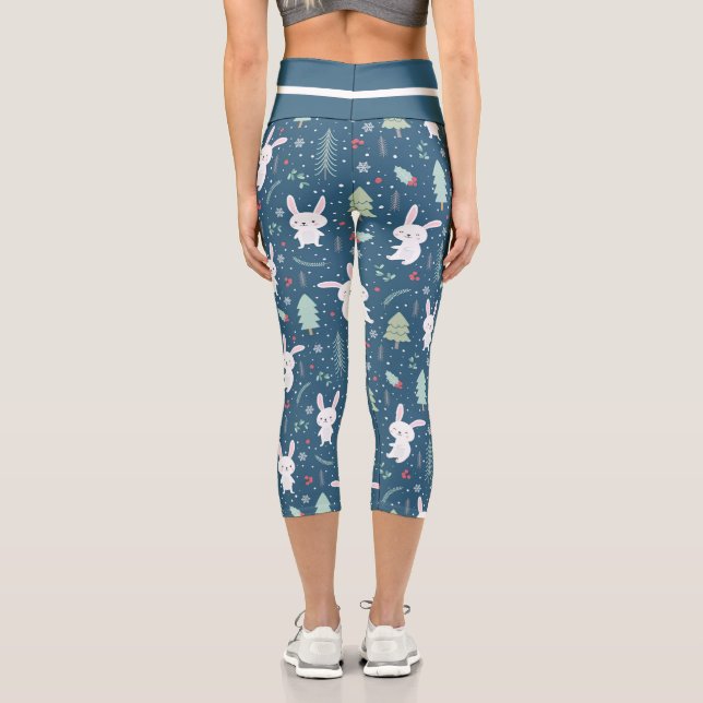 Leggings Capri Lapin de Noël en bleu (Verso)