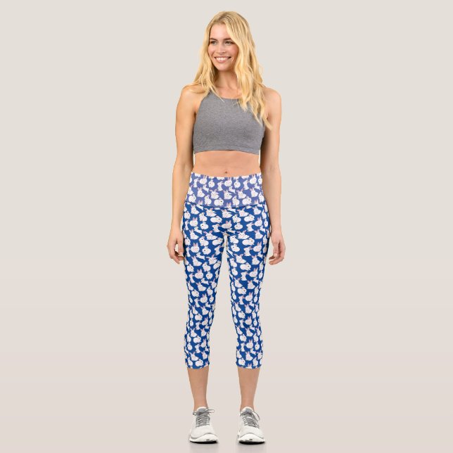 Leggings Capri lapins blancs motif 01.bw Bleu BG (Recto)