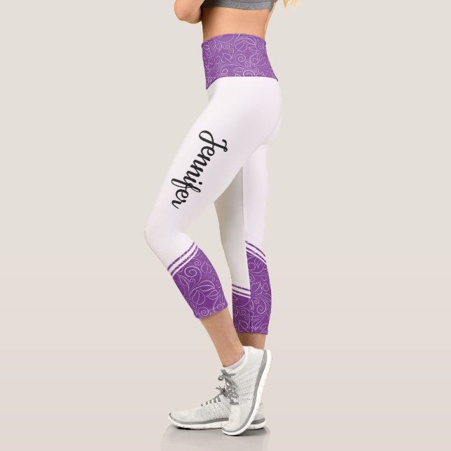 Leggings Capri Lavande blanche et noire fleurie blanche rayure et (Gauche)