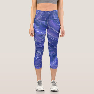 Leggings Capri Lavande Bleu Marbre Acrylique Abstraction