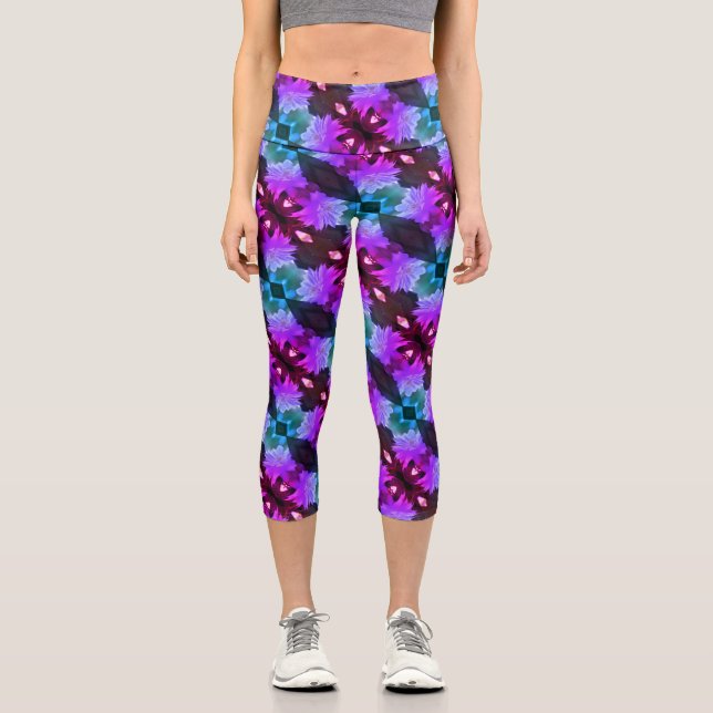 Leggings Capri Lavande Clematis Fleur Nichée Dans Trellis (Recto)
