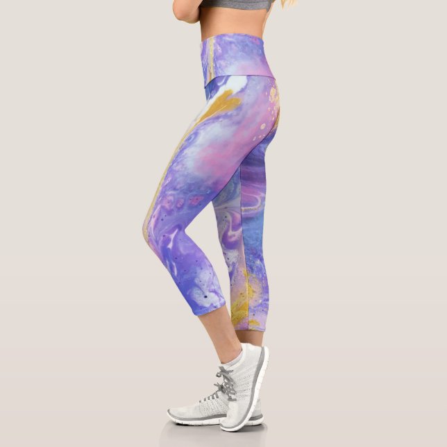 Leggings Capri Lavande et or Fluid Abstrait (Gauche)