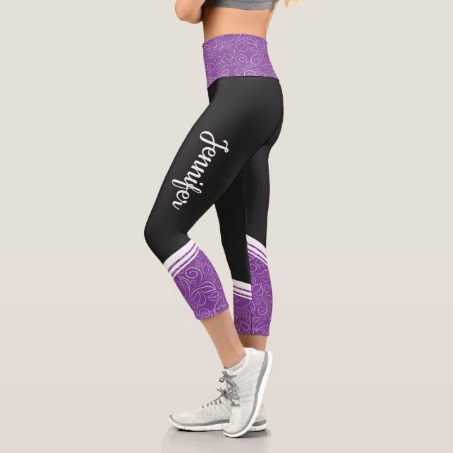 Leggings Capri Lavande noire et noire fleurie blanche rayure et n (Gauche)