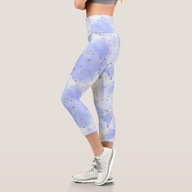 Leggings Capri Lavendar Golden Star Motif (Gauche)
