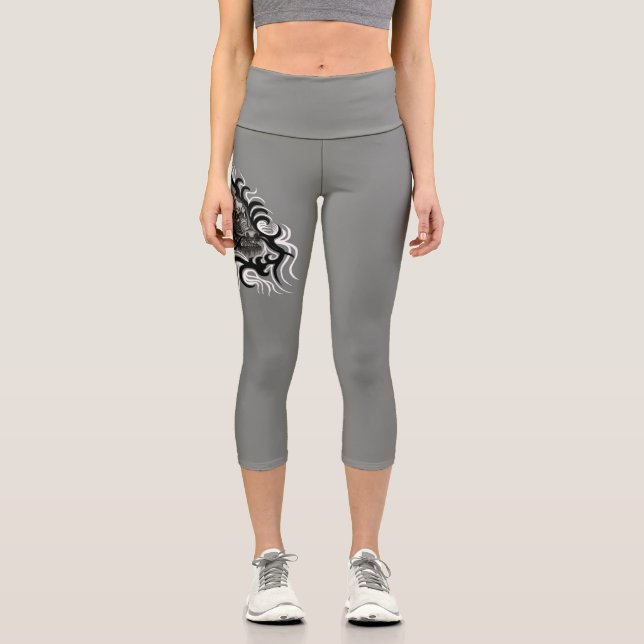 Leggings Capri Le dragon chinois à la toiture de tatouage (Recto)