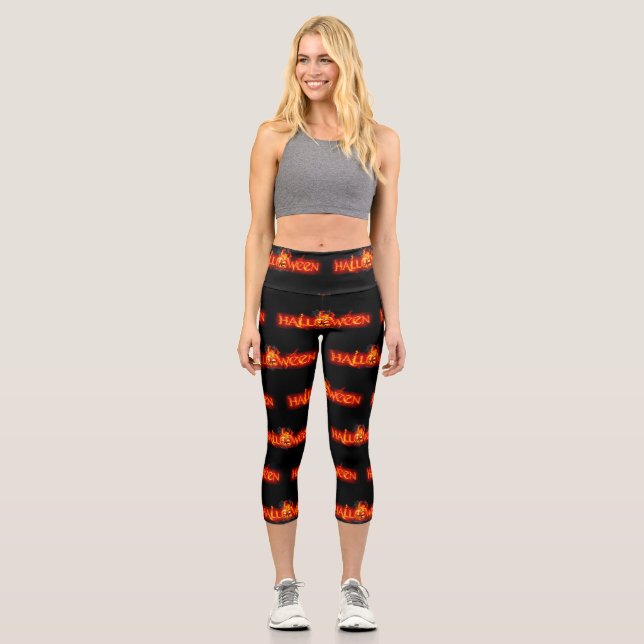 Leggings Capri Le lettrage de SlipperyJoe's Halloween massivement (Recto)