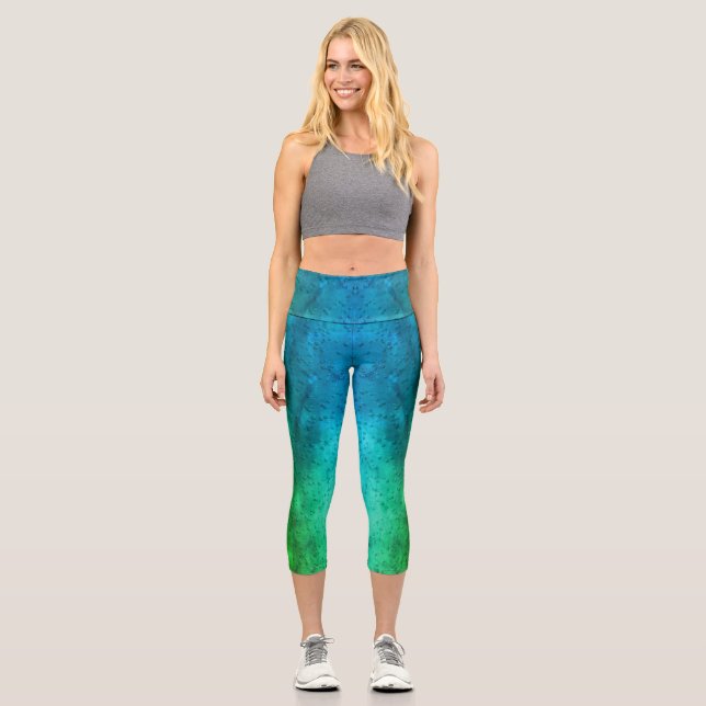 Leggings Capri L'eau chute sur le métal bleu vert (Recto)
