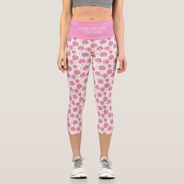 Leggings Capri Légendes de fraises roses personnalisées (Recto)