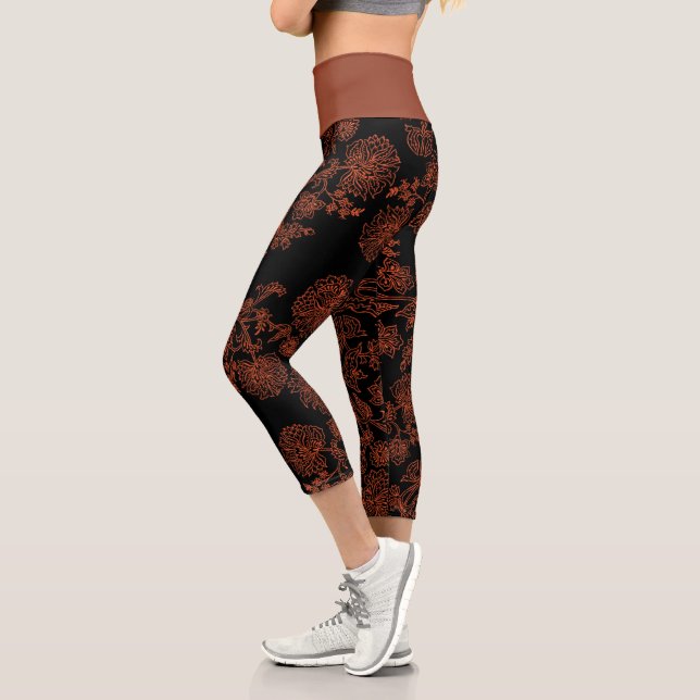 Leggings Capri Légendes de yoga Capri de couleur noire et rouille (Gauche)