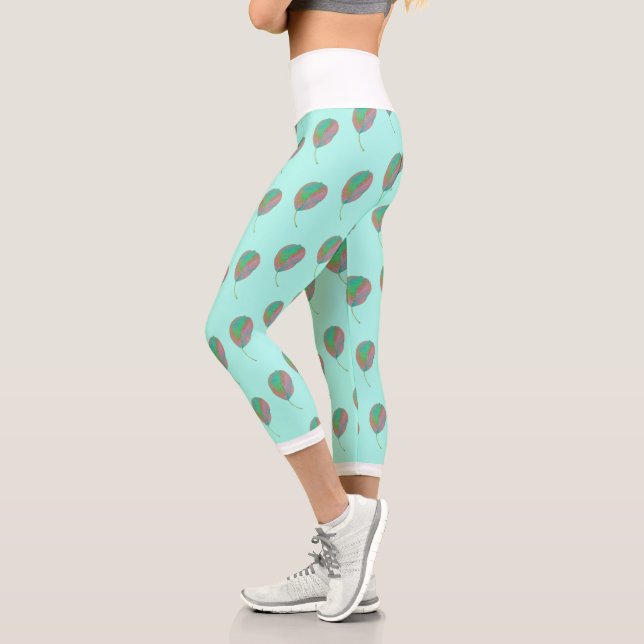 Leggings Capri Légendes d'impression à feuilles d'arbre à poires  (Gauche)