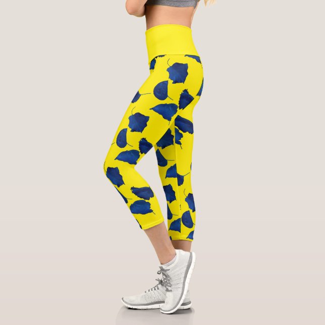 Leggings Capri Légendes d'impression de feuilles d'abricot stylis (Gauche)