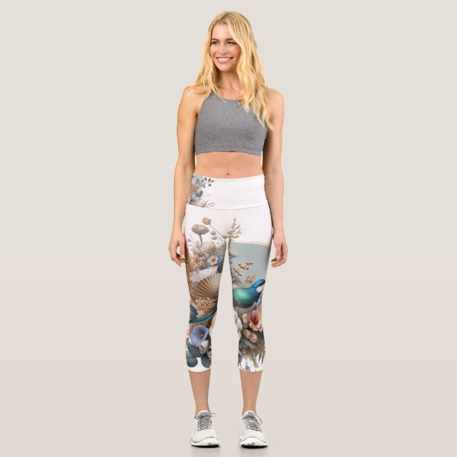 Leggings Capri Légendes florales élégantes de Bluebird Nature art (Recto)