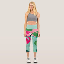 Legging Capri Paradis Tropical Flamant Rose Coloré
