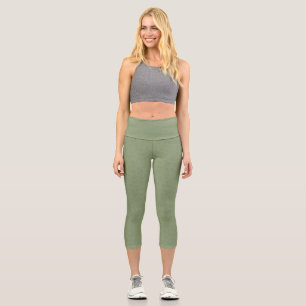 Leggings Capri Légumineuses brodées à feuilles vertes Sage