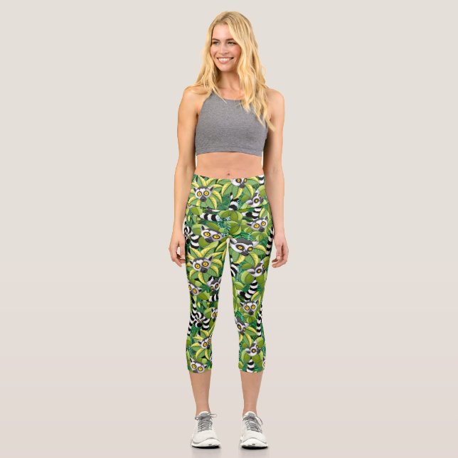 Leggings Capri Lemurs of Madagascar in Exotic Jungle (Recto)