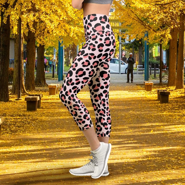 Leggings Capri Léopard Orange Noir Beige (Leopard Orange Black Beige Capri Leggings)